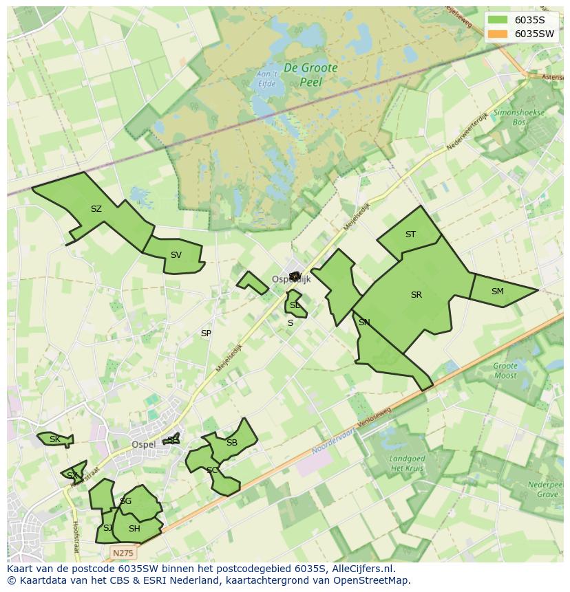Afbeelding van het postcodegebied 6035 SW op de kaart.