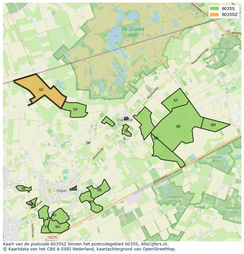 Afbeelding van het postcodegebied 6035 SZ op de kaart.