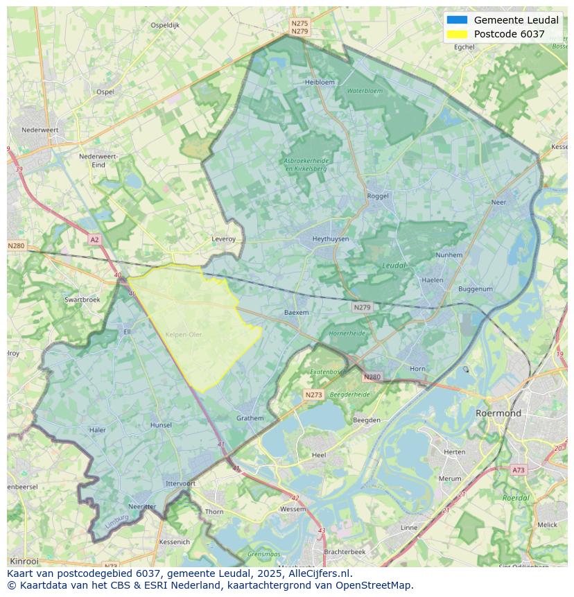 Afbeelding van het postcodegebied 6037 op de kaart.