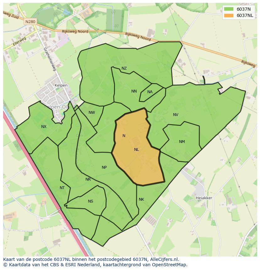 Afbeelding van het postcodegebied 6037 NL op de kaart.