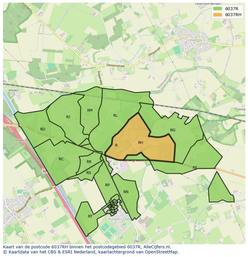 Afbeelding van het postcodegebied 6037 RH op de kaart.