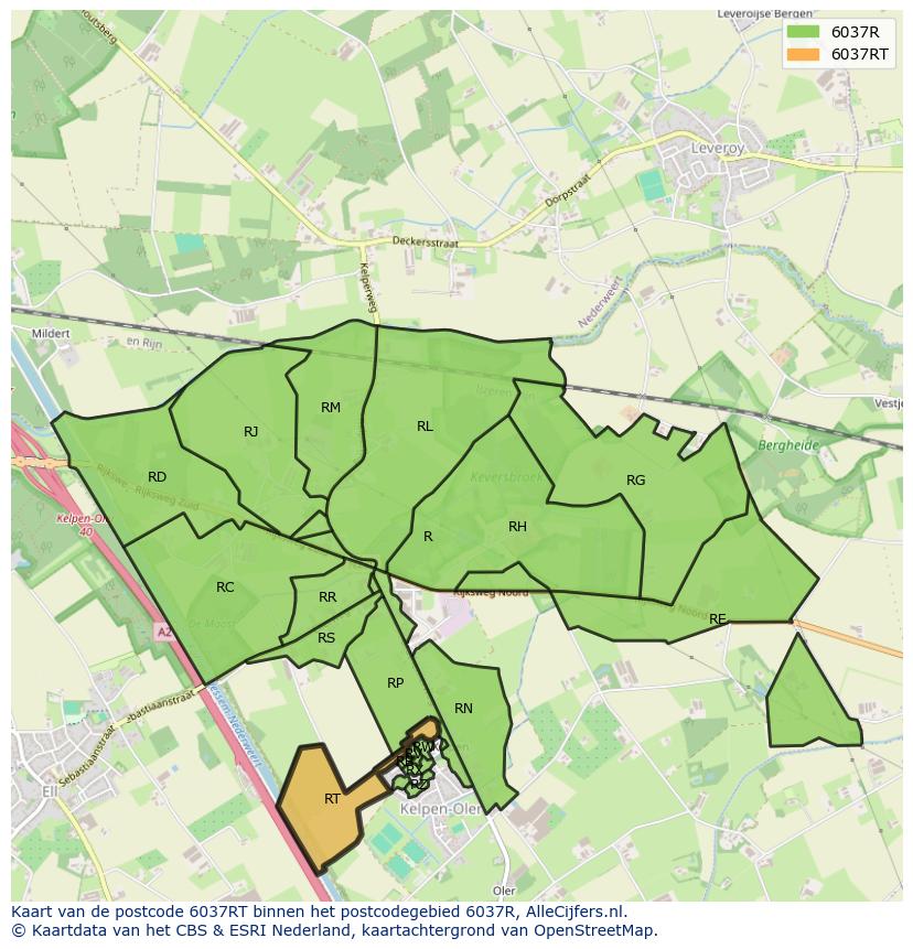 Afbeelding van het postcodegebied 6037 RT op de kaart.
