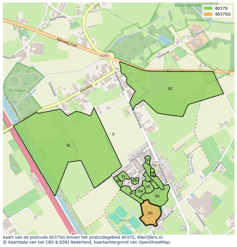 Afbeelding van het postcodegebied 6037 SG op de kaart.