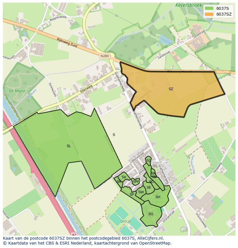 Afbeelding van het postcodegebied 6037 SZ op de kaart.