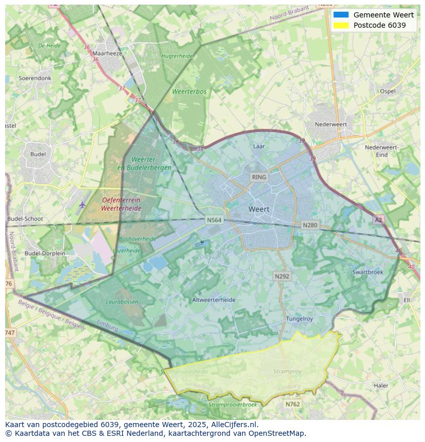 Afbeelding van het postcodegebied 6039 op de kaart.