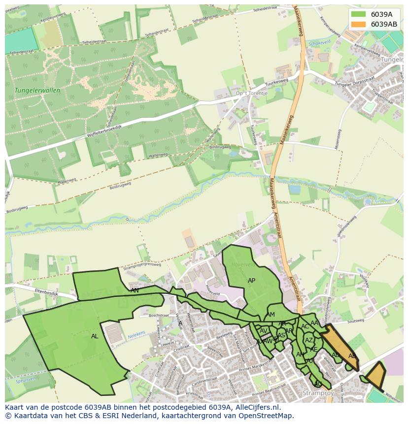 Afbeelding van het postcodegebied 6039 AB op de kaart.