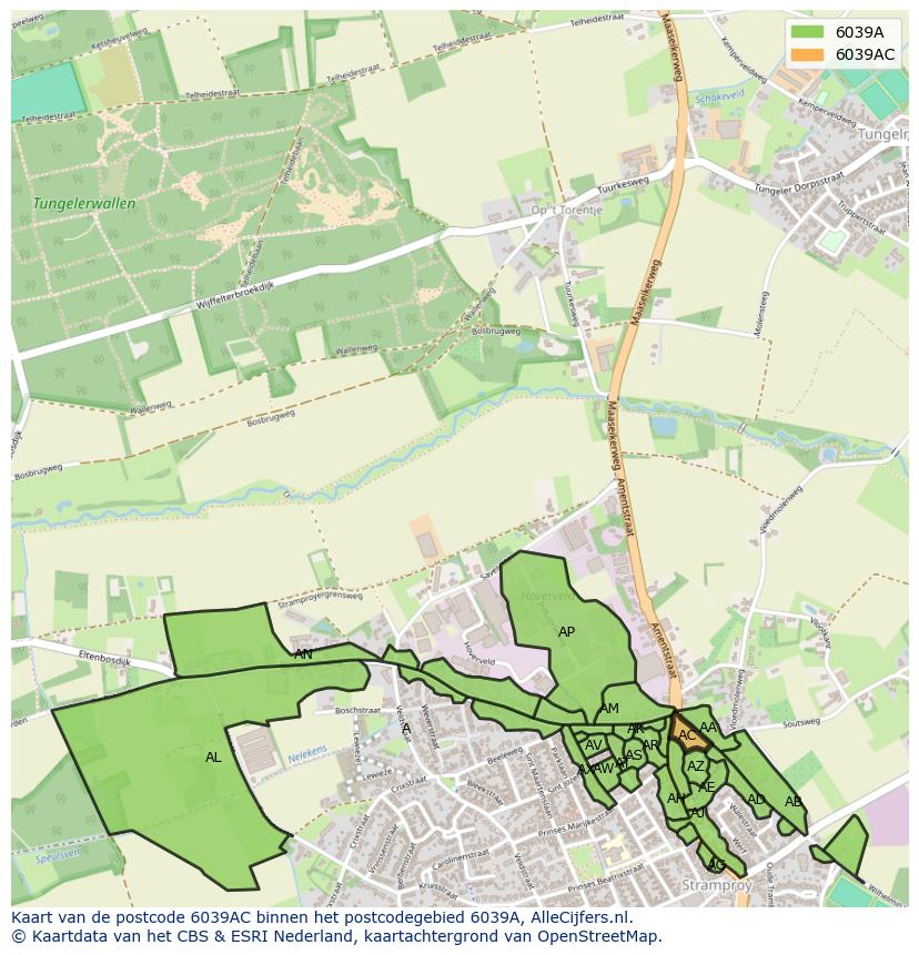 Afbeelding van het postcodegebied 6039 AC op de kaart.