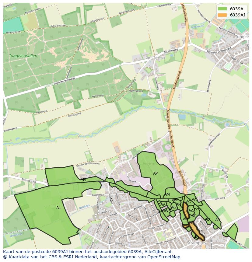 Afbeelding van het postcodegebied 6039 AJ op de kaart.