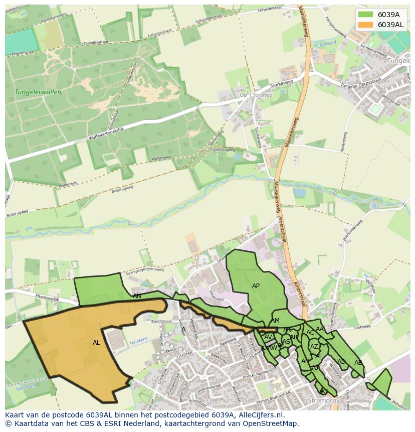 Afbeelding van het postcodegebied 6039 AL op de kaart.