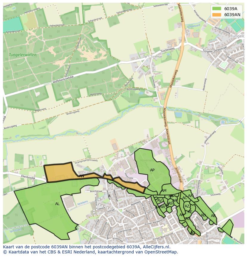 Afbeelding van het postcodegebied 6039 AN op de kaart.