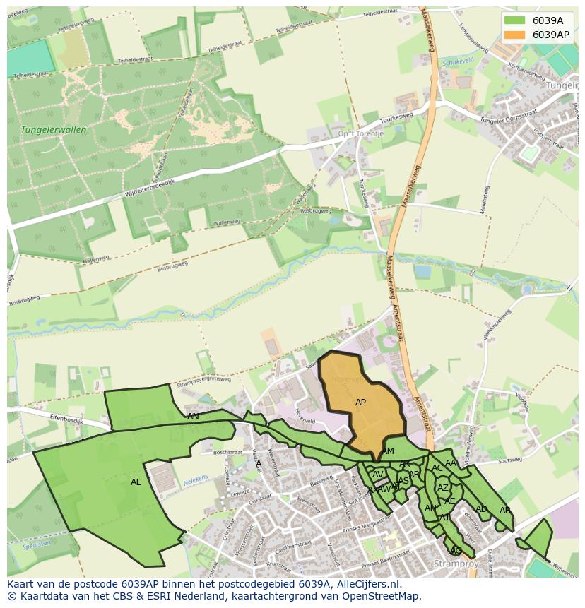 Afbeelding van het postcodegebied 6039 AP op de kaart.