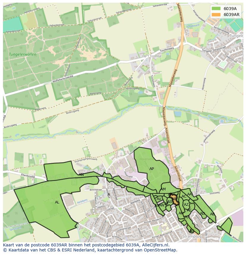 Afbeelding van het postcodegebied 6039 AR op de kaart.