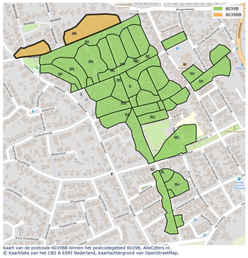 Afbeelding van het postcodegebied 6039 BB op de kaart.