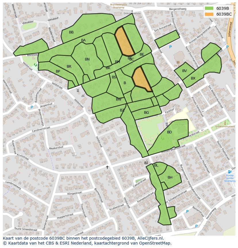 Afbeelding van het postcodegebied 6039 BC op de kaart.