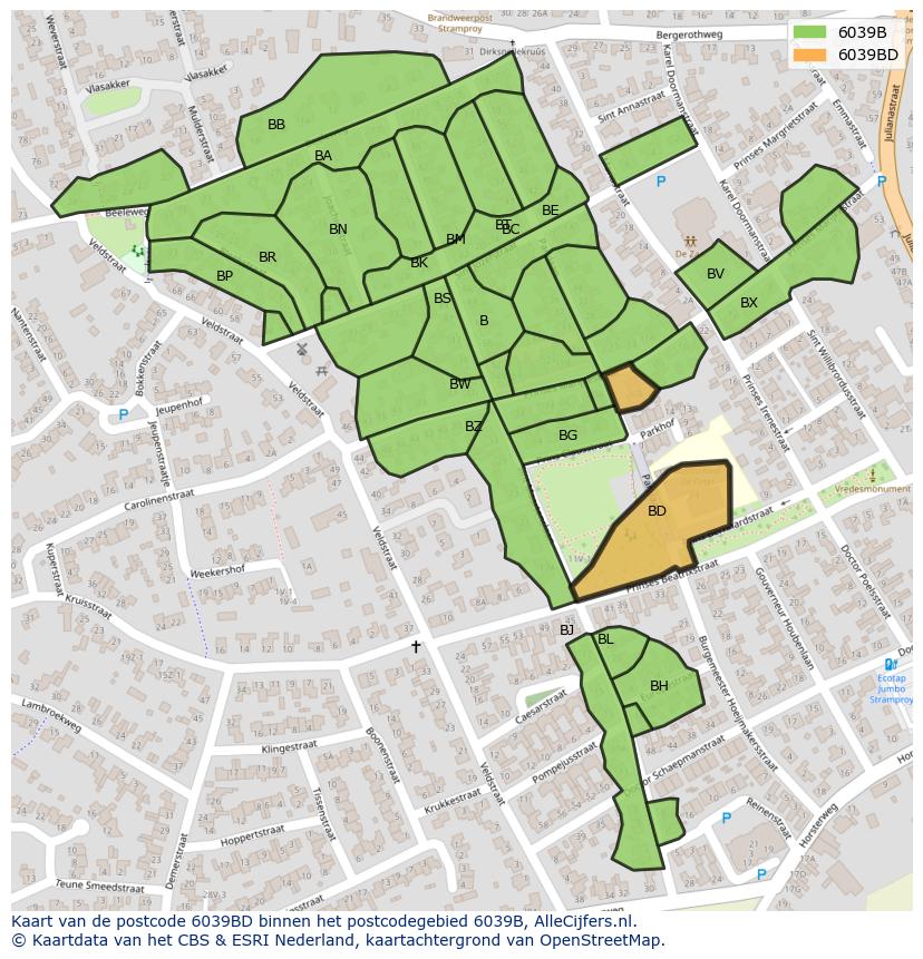 Afbeelding van het postcodegebied 6039 BD op de kaart.