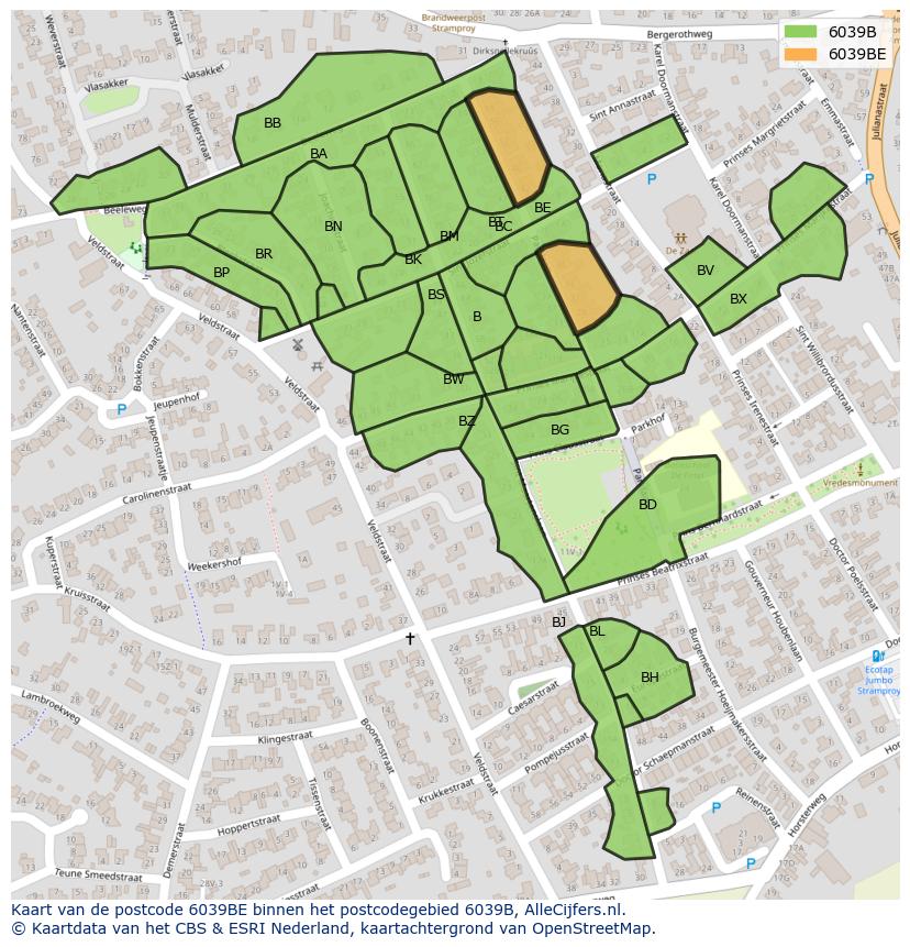 Afbeelding van het postcodegebied 6039 BE op de kaart.