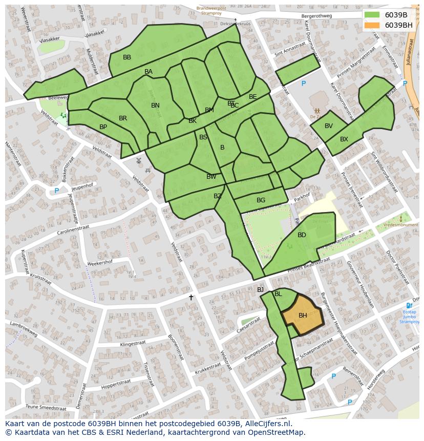 Afbeelding van het postcodegebied 6039 BH op de kaart.