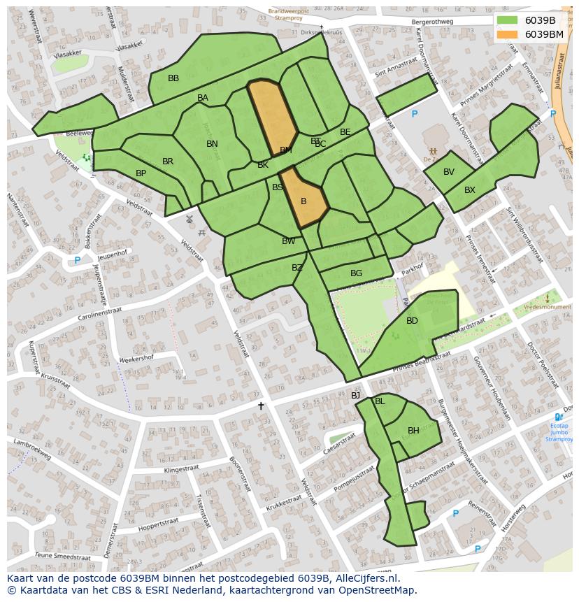 Afbeelding van het postcodegebied 6039 BM op de kaart.
