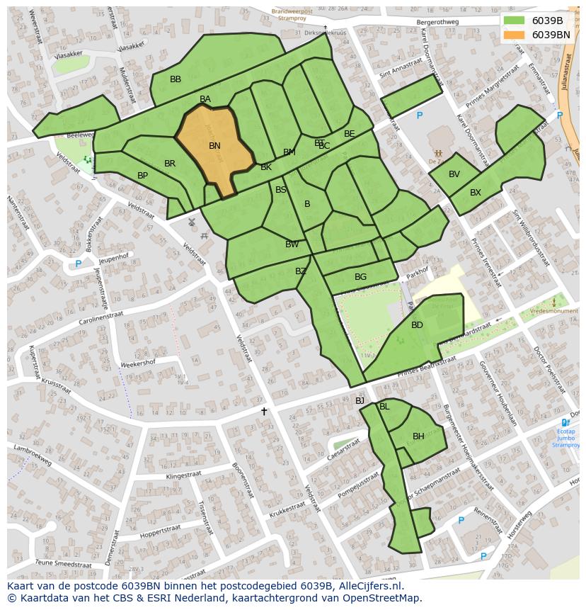 Afbeelding van het postcodegebied 6039 BN op de kaart.