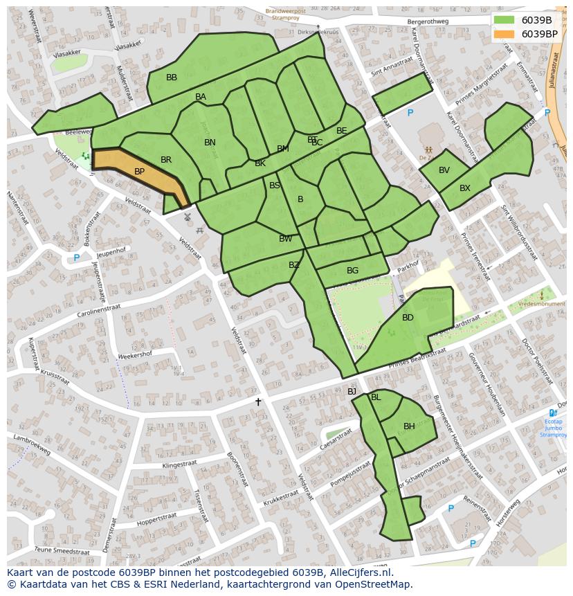 Afbeelding van het postcodegebied 6039 BP op de kaart.