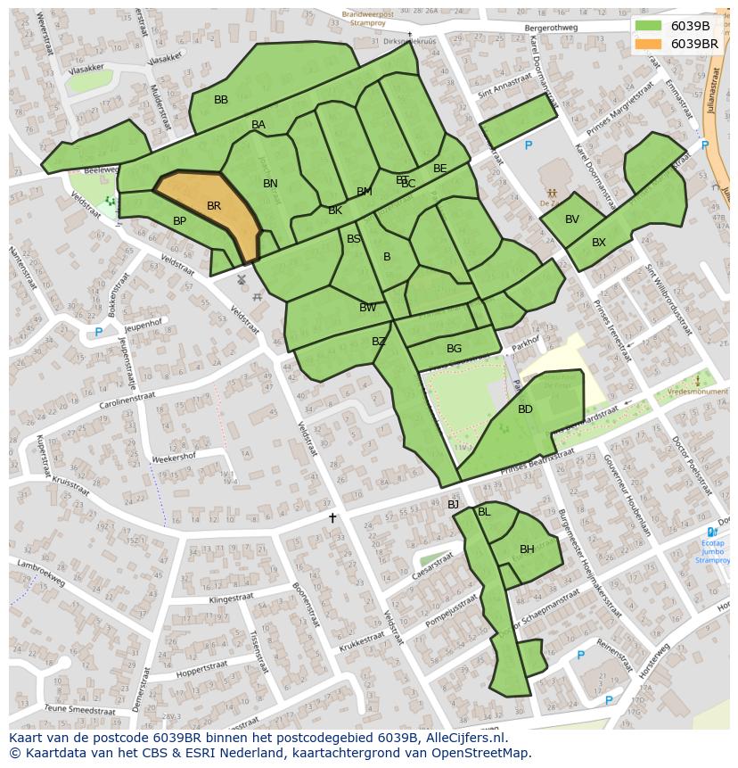 Afbeelding van het postcodegebied 6039 BR op de kaart.