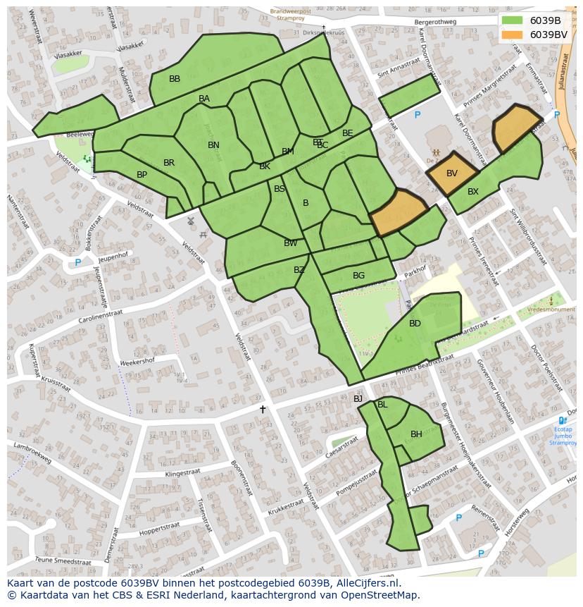 Afbeelding van het postcodegebied 6039 BV op de kaart.