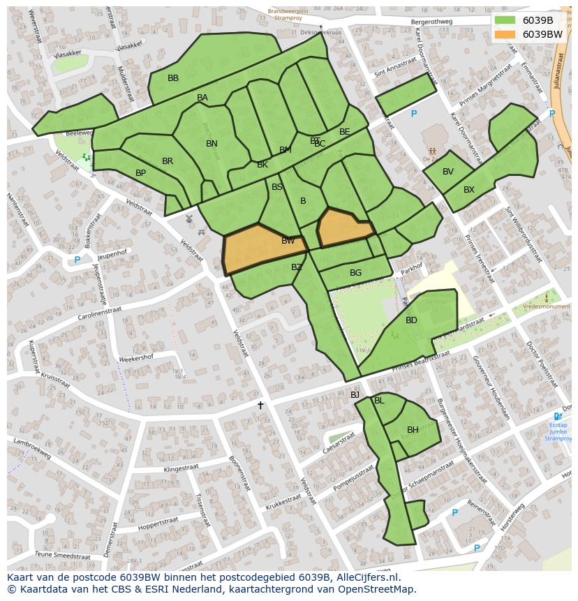 Afbeelding van het postcodegebied 6039 BW op de kaart.