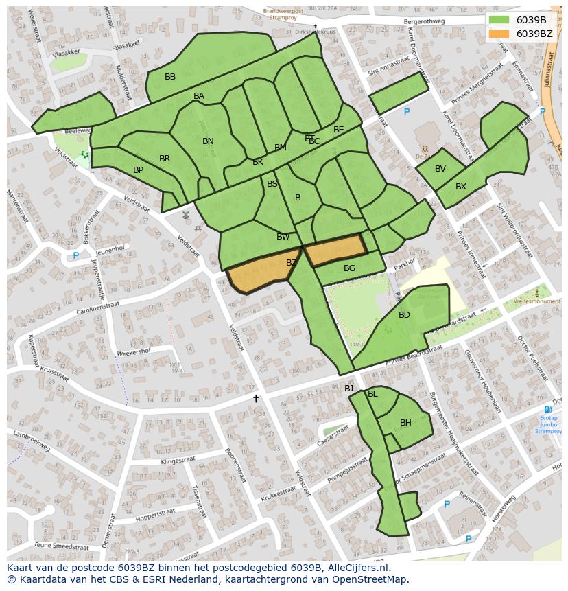 Afbeelding van het postcodegebied 6039 BZ op de kaart.