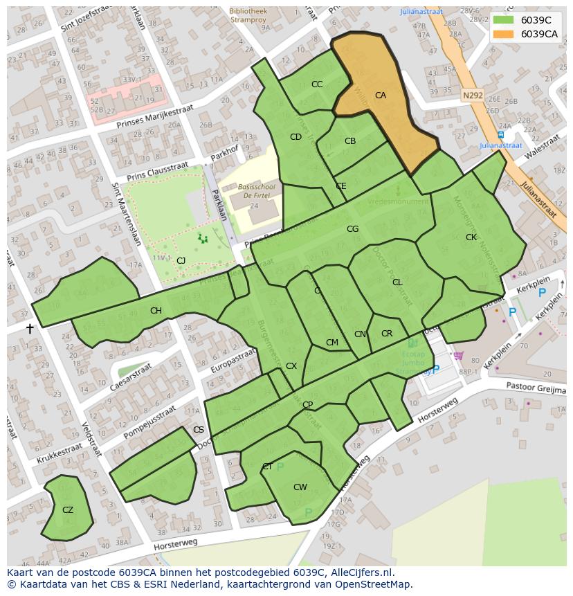 Afbeelding van het postcodegebied 6039 CA op de kaart.