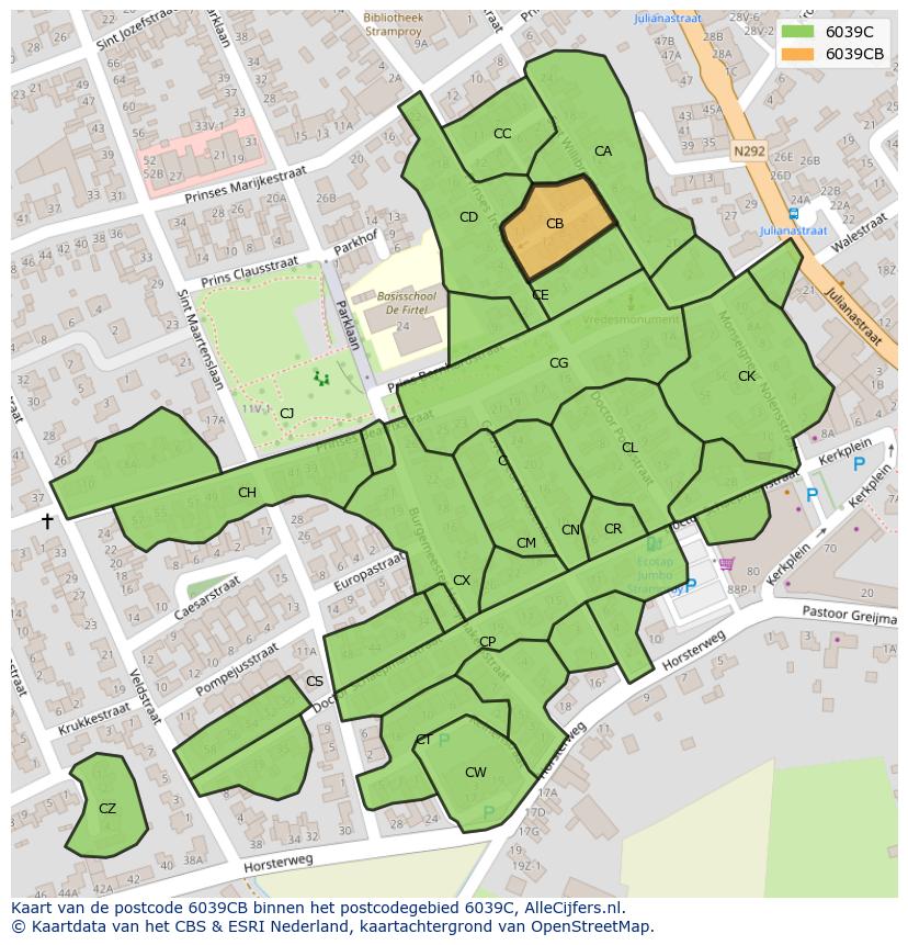 Afbeelding van het postcodegebied 6039 CB op de kaart.