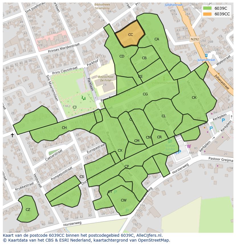 Afbeelding van het postcodegebied 6039 CC op de kaart.