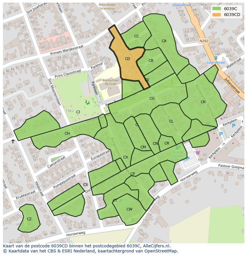 Afbeelding van het postcodegebied 6039 CD op de kaart.