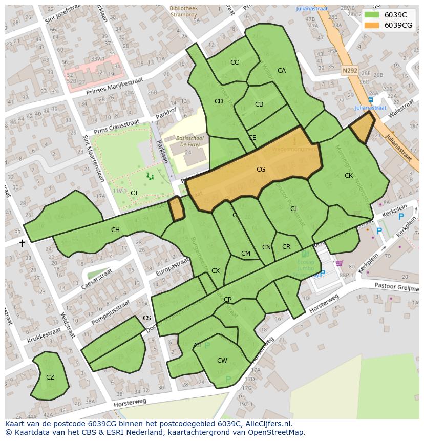 Afbeelding van het postcodegebied 6039 CG op de kaart.