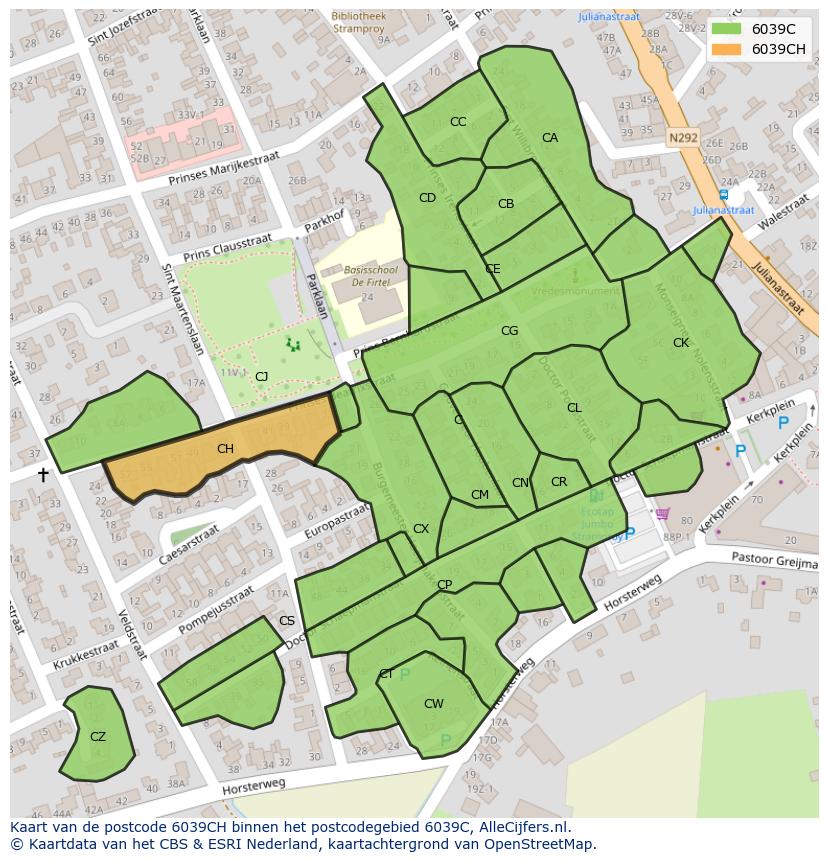 Afbeelding van het postcodegebied 6039 CH op de kaart.