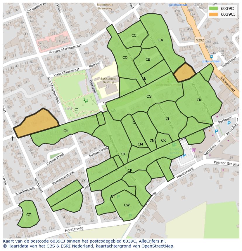 Afbeelding van het postcodegebied 6039 CJ op de kaart.