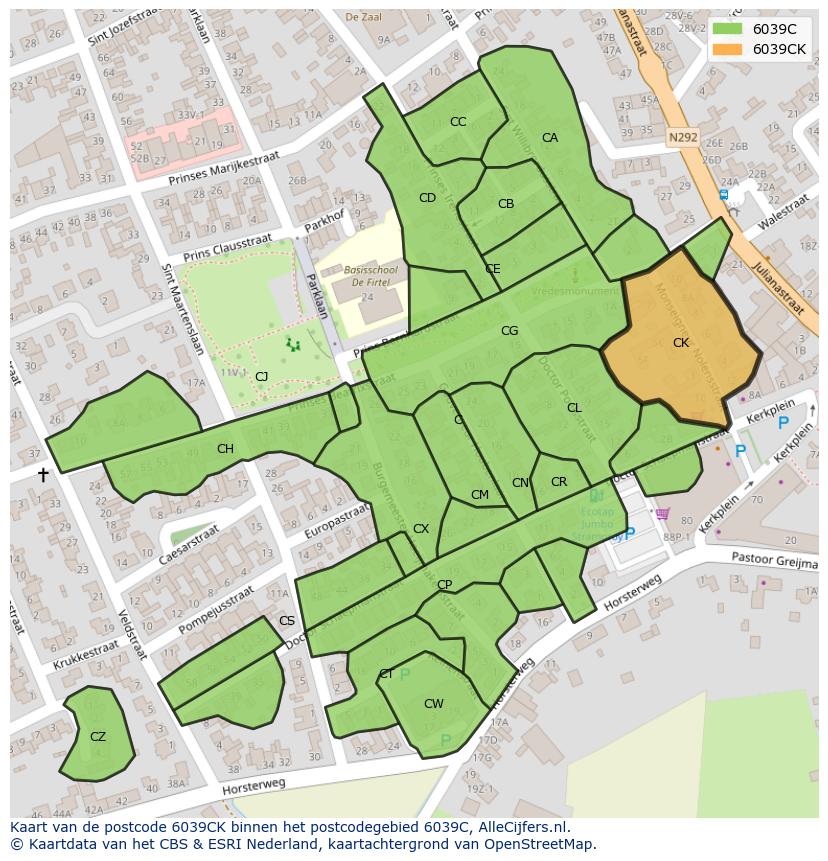Afbeelding van het postcodegebied 6039 CK op de kaart.