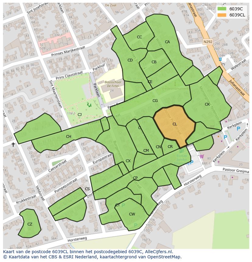 Afbeelding van het postcodegebied 6039 CL op de kaart.