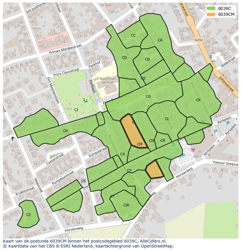 Afbeelding van het postcodegebied 6039 CM op de kaart.