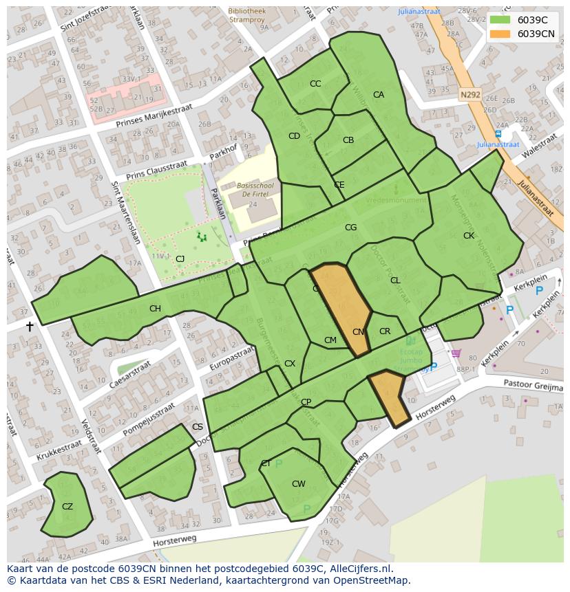 Afbeelding van het postcodegebied 6039 CN op de kaart.