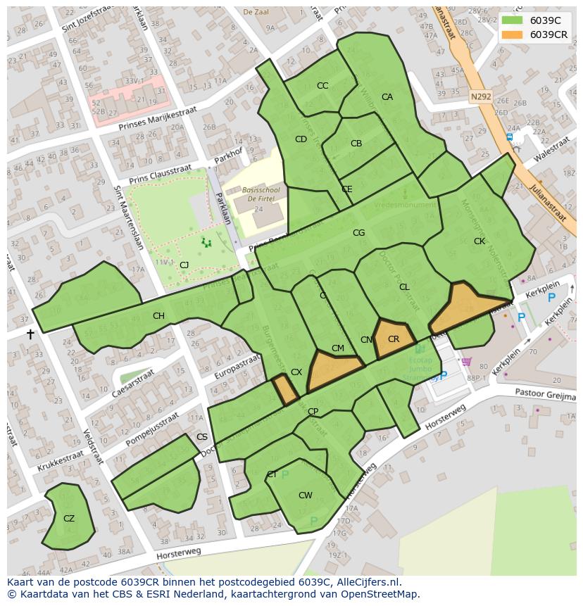 Afbeelding van het postcodegebied 6039 CR op de kaart.