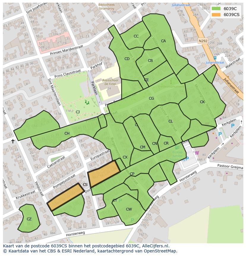 Afbeelding van het postcodegebied 6039 CS op de kaart.