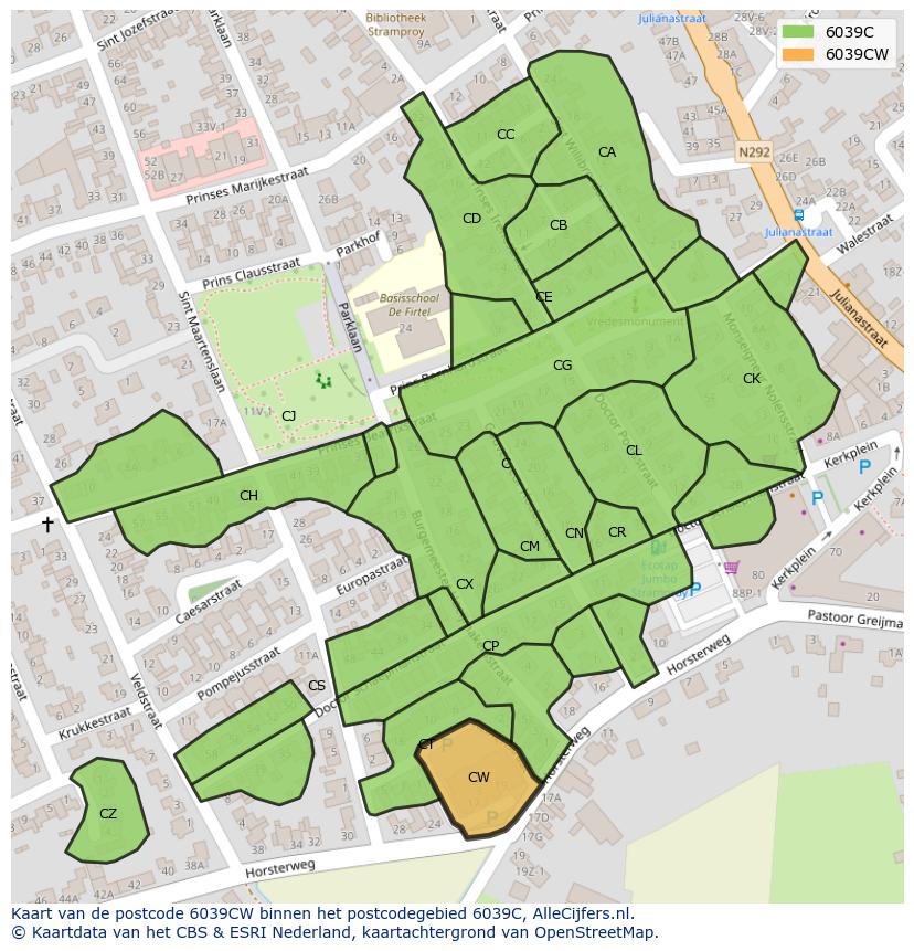 Afbeelding van het postcodegebied 6039 CW op de kaart.