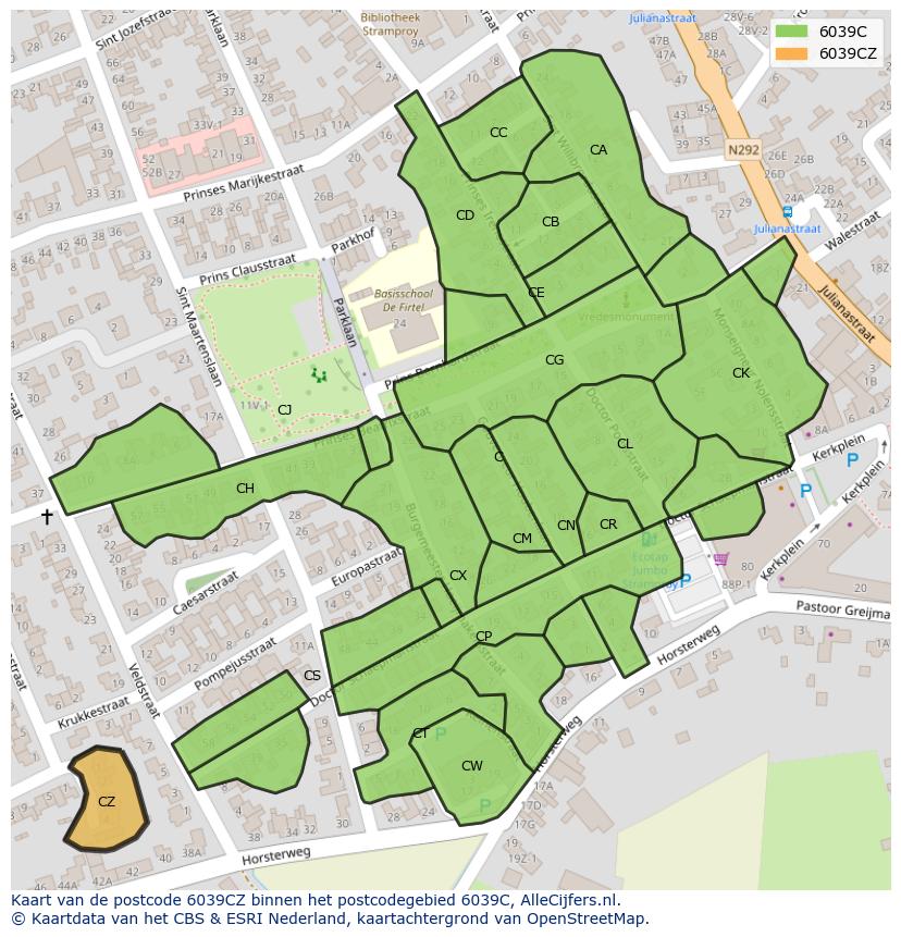 Afbeelding van het postcodegebied 6039 CZ op de kaart.