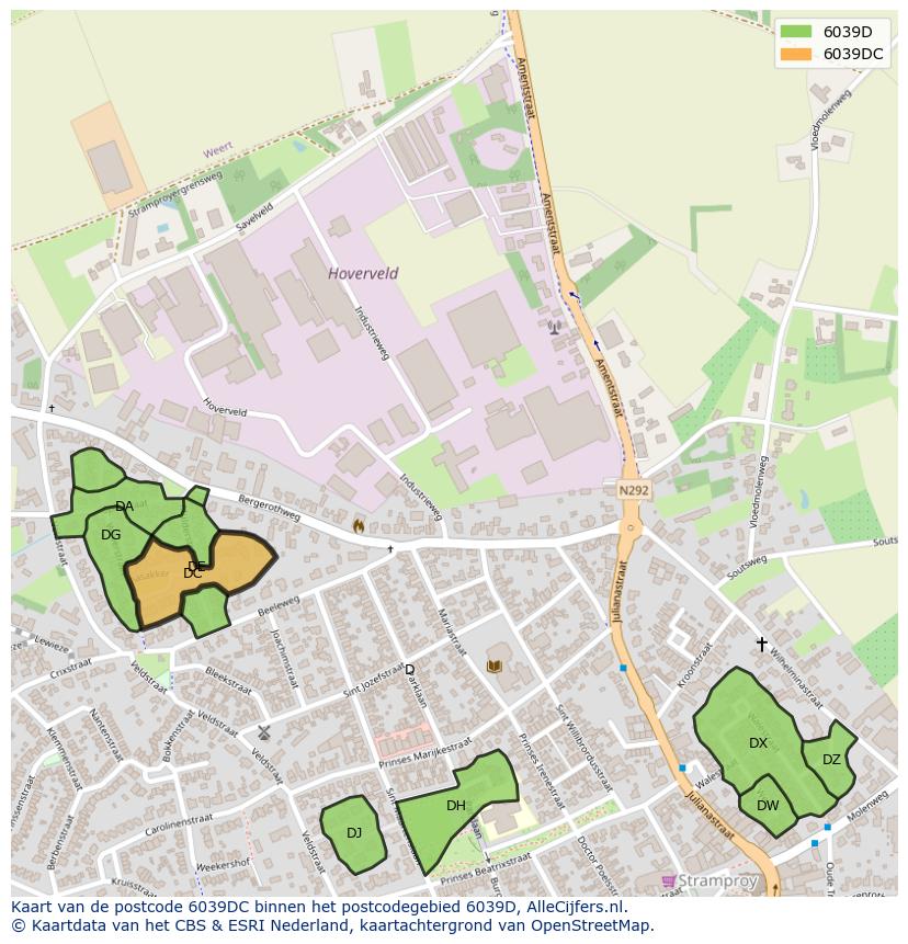 Afbeelding van het postcodegebied 6039 DC op de kaart.