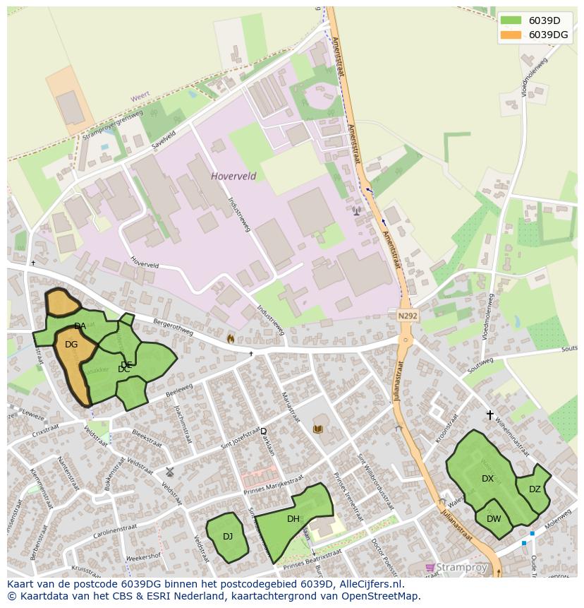 Afbeelding van het postcodegebied 6039 DG op de kaart.
