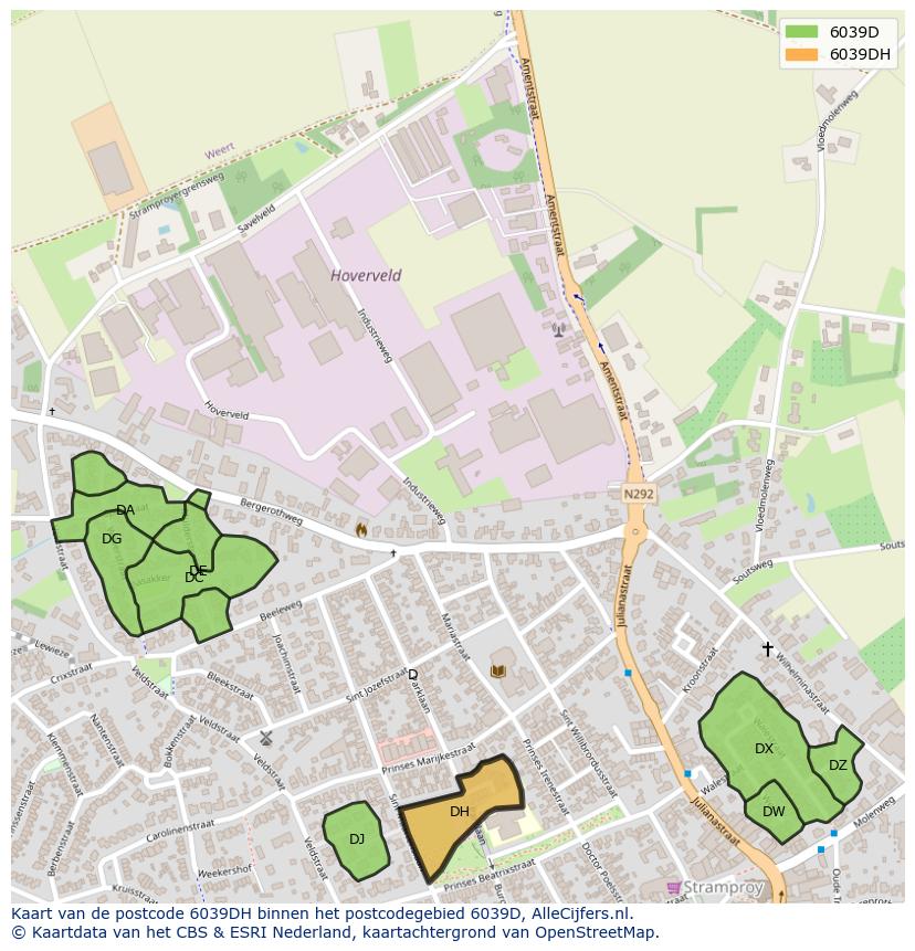 Afbeelding van het postcodegebied 6039 DH op de kaart.