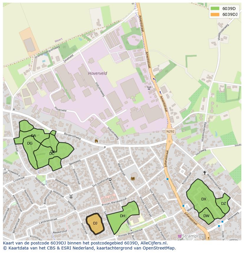 Afbeelding van het postcodegebied 6039 DJ op de kaart.