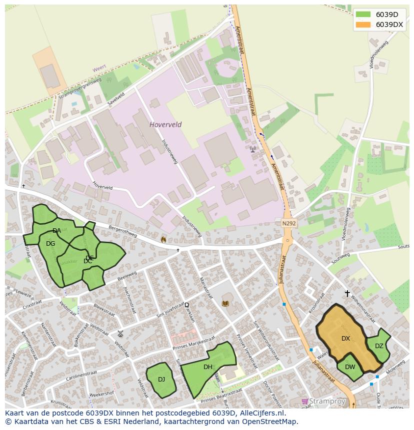Afbeelding van het postcodegebied 6039 DX op de kaart.