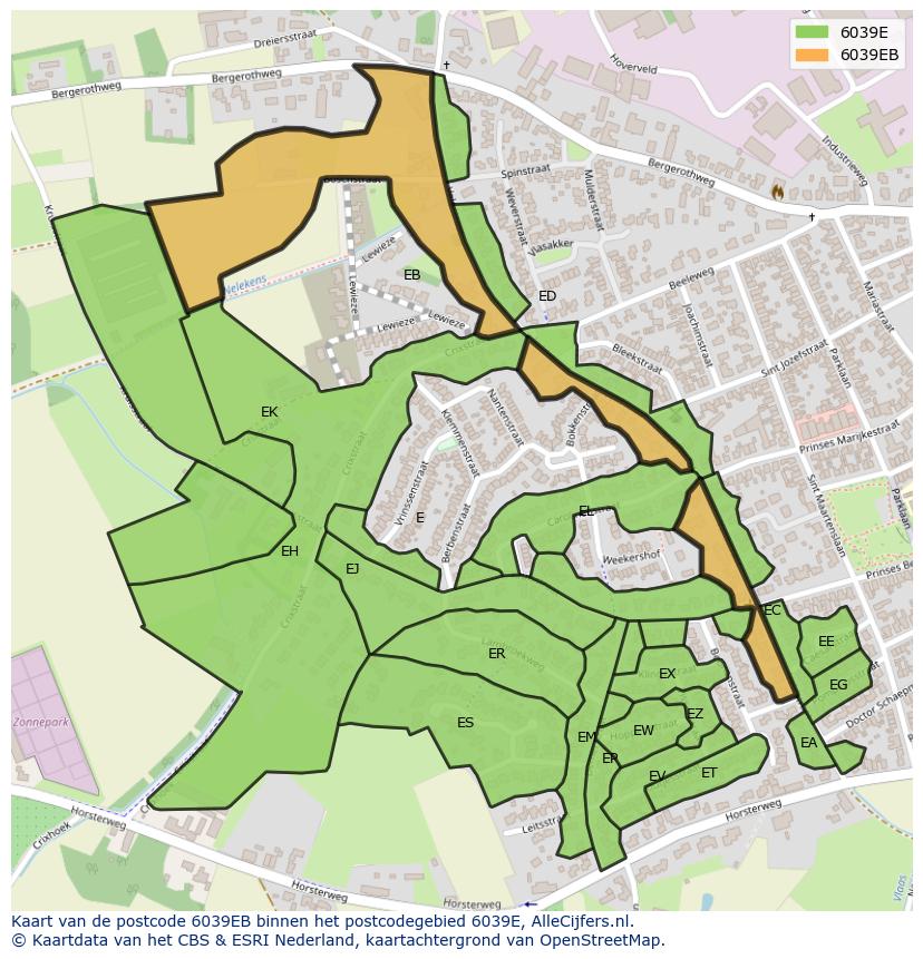 Afbeelding van het postcodegebied 6039 EB op de kaart.