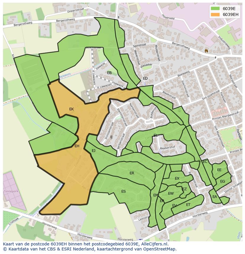 Afbeelding van het postcodegebied 6039 EH op de kaart.